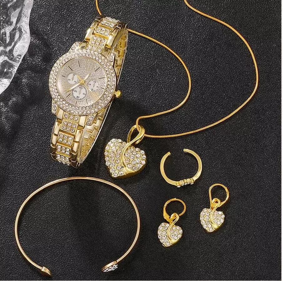 Full Diamond Bracelet Watch Suit Women&