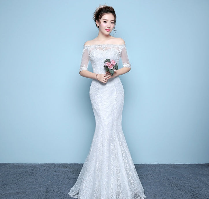 wedding dress bride wedding dress factory direct fishtail waist fishtail word shoulder