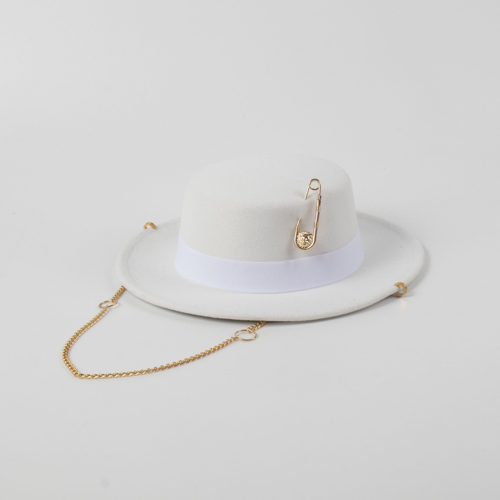 Female Felt Cap Pin Chain Decoration Flat Top Hat