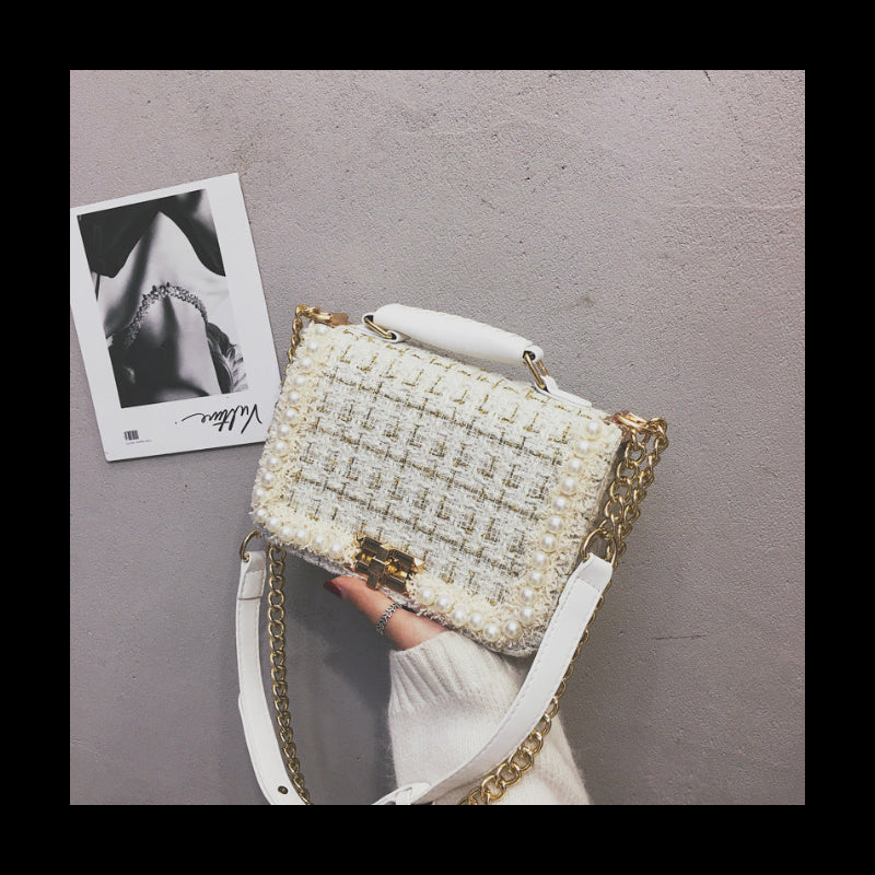 Fashion Woolen Personality Handbag Girl Plaid Messenger Bag