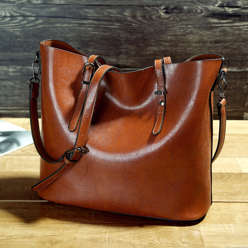 Simple Oil Wax Leather Messenger Shoulder Bags Women&