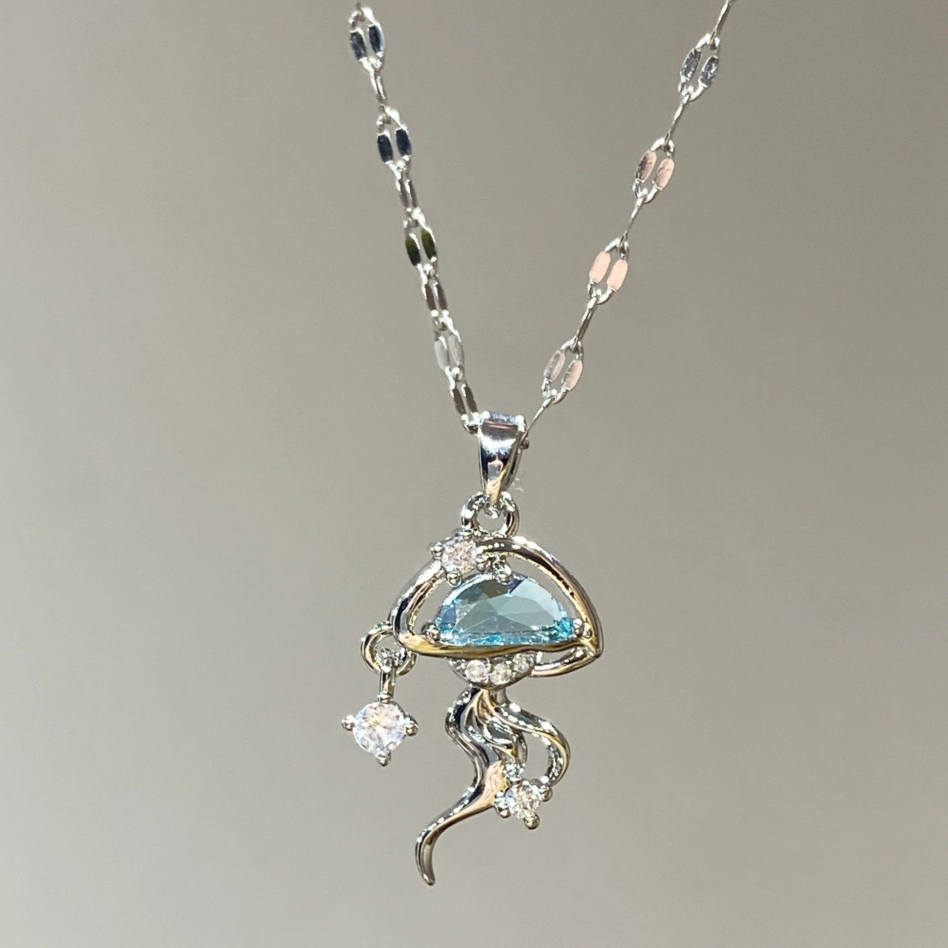 S925 Sterling Silver Blue Jellyfish Necklace