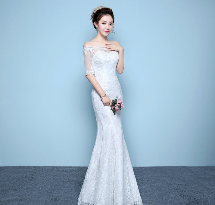 wedding dress bride wedding dress factory direct fishtail waist fishtail word shoulder