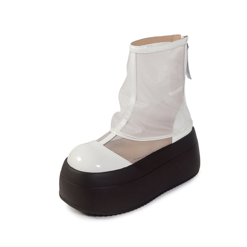 Hollowed-Out Thick-Soled Mesh Ankle Boots