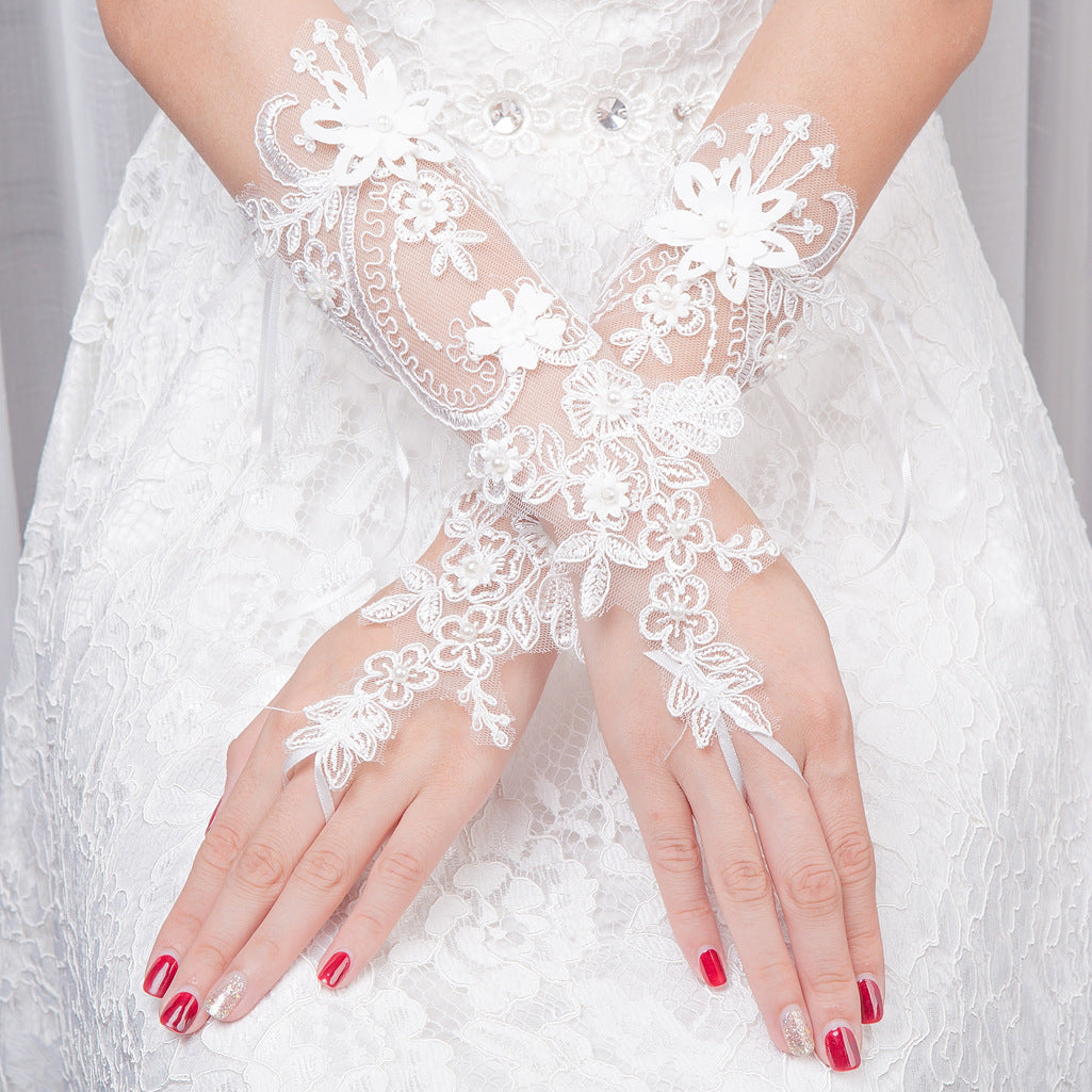 Wedding Bride Fingerless Gloves Short Lace
