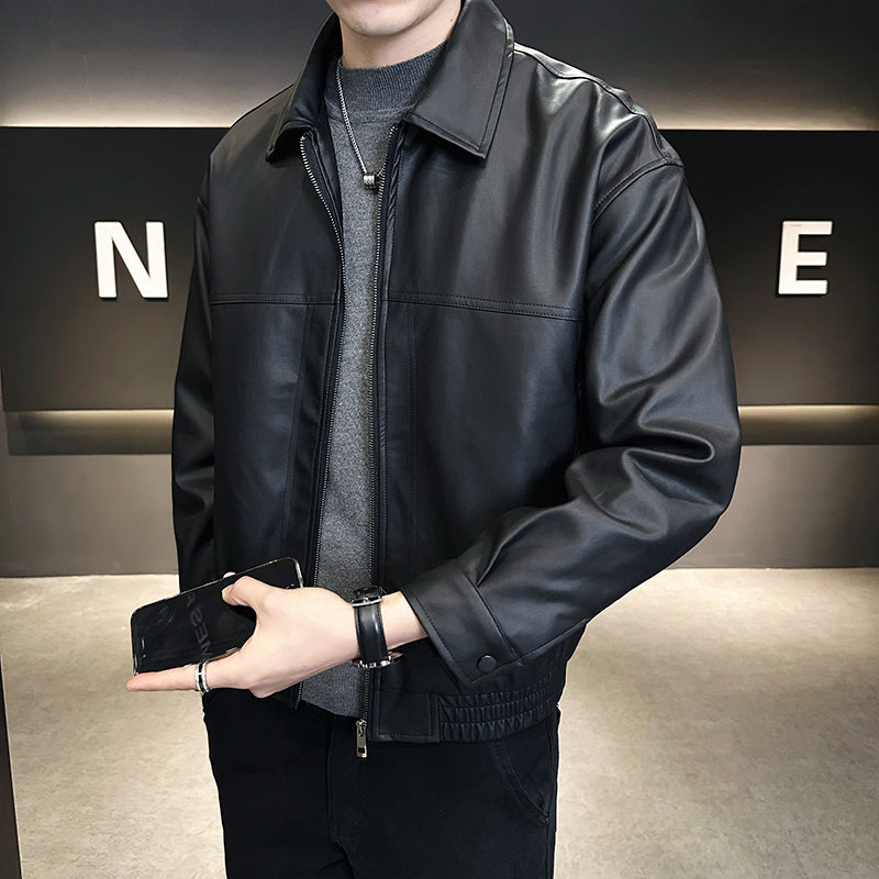 Slim-fit Trendy High-grade Pu Shuai Motorcycle Retro Minority Leather Coat