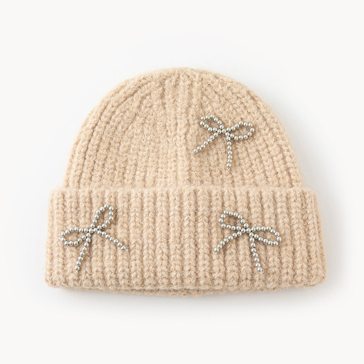 New AutumnWinter Solid-Color Bow-Knot All-Match Knitted Hat
