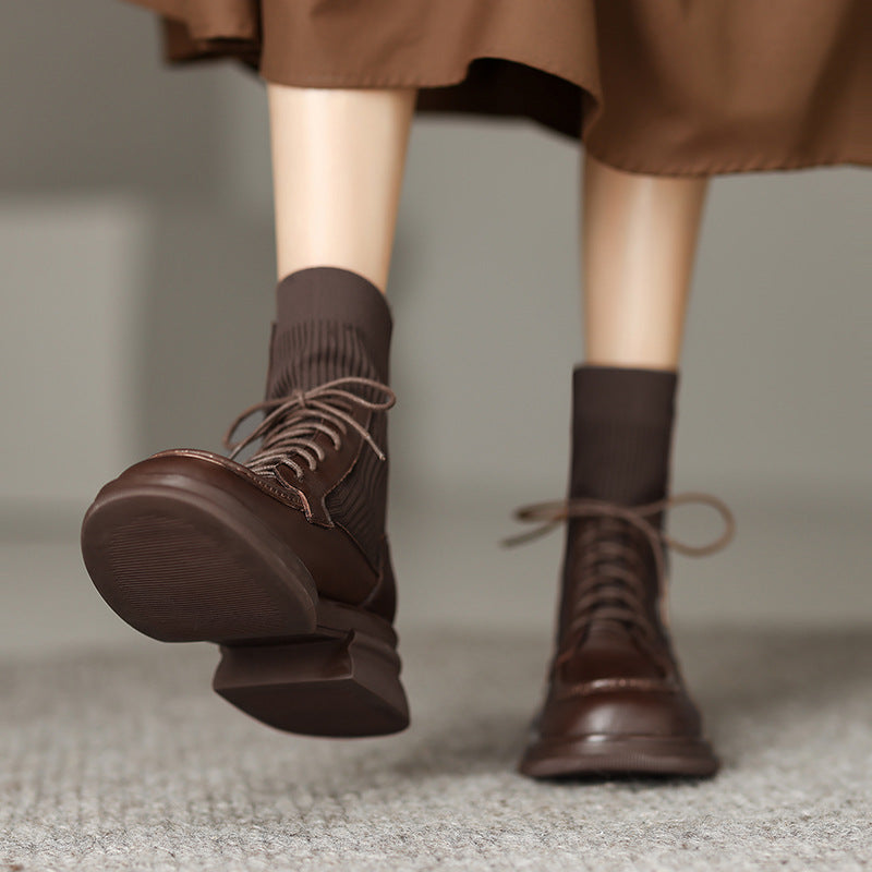 British Thick Sole Martin Boots Chunky Heel Elastic Socks