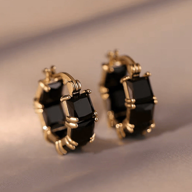Fashionable All-match Black Crystal Zirconium Ear Ring