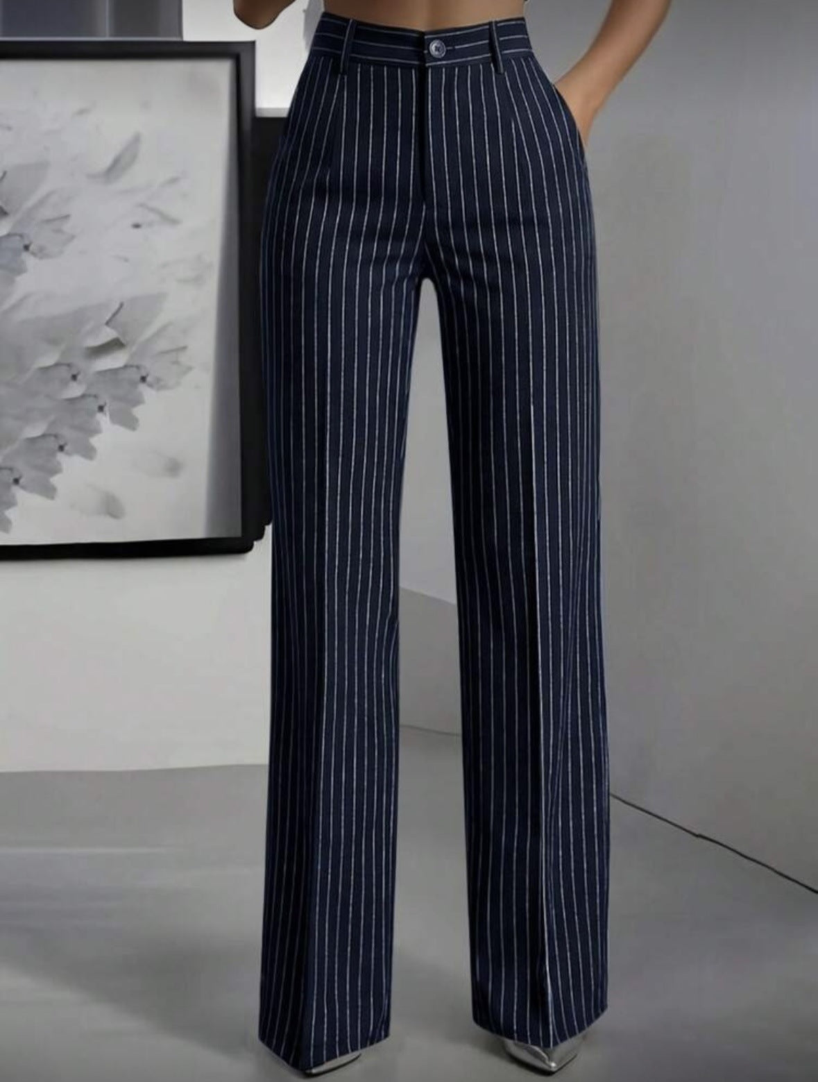 Versatile And Minimalist Striped High Waisted Straight Leg Women&