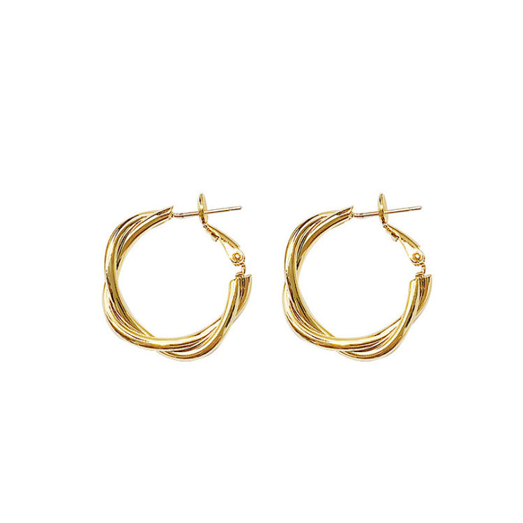 Simple temperament twist silver needle ear ring