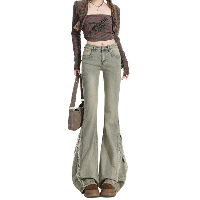 Retro High-Waist Flared Denim Jeans For Women