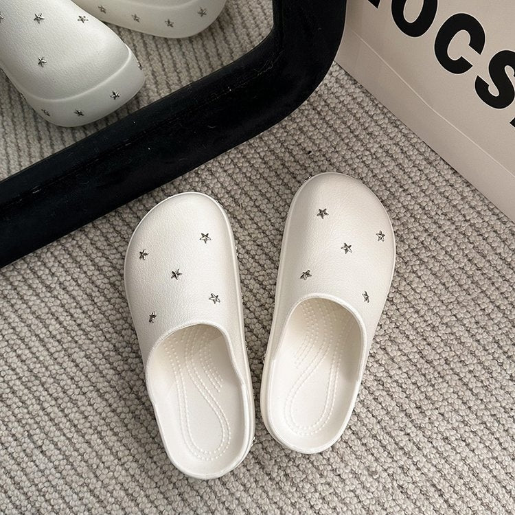 Closed Toe Half, Minimalist Design Metal Star Decor Platform Height Increasing Birken Style Comfort Outdoor Slides