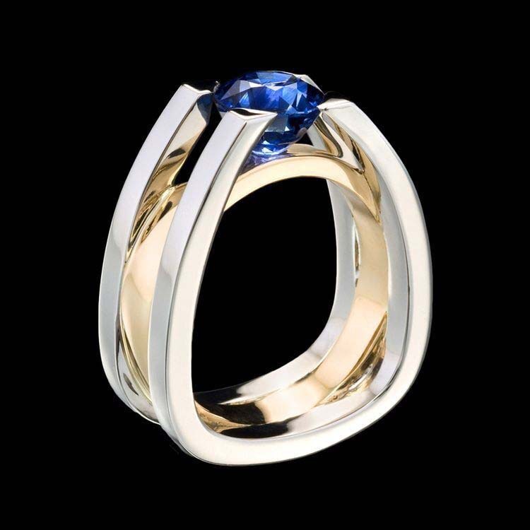 Europe And America Creative Geometric Sapphire Two-tone Women&