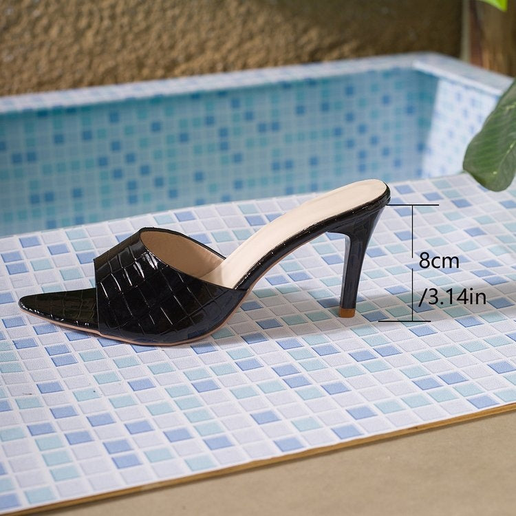 Pointed Toe Open Toe Slip-On Stiletto Heel Sandals