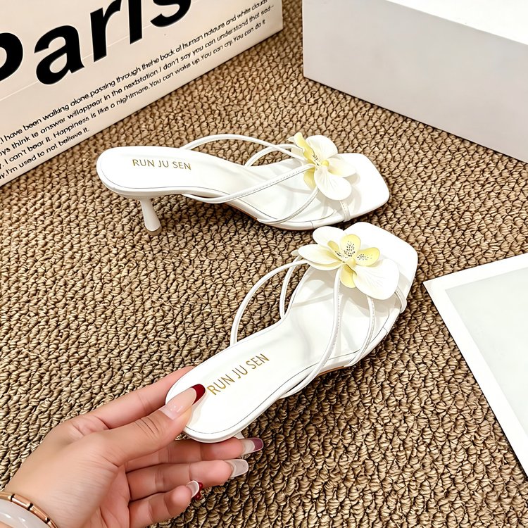 Niche Flower Slippers, Comfortable Square Toe