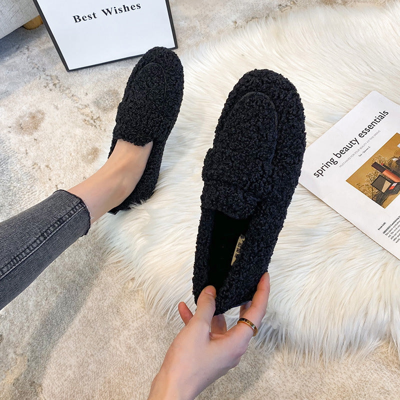 Winter Plush Flats Shoes Ins Fashion Slip On Loafers Women&