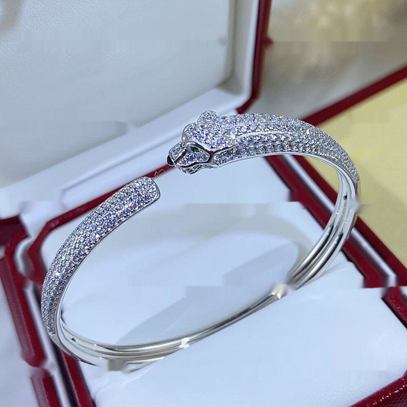 Leopard full Moissanite Diamond Bracelet For Women Smooth Surface Bangle