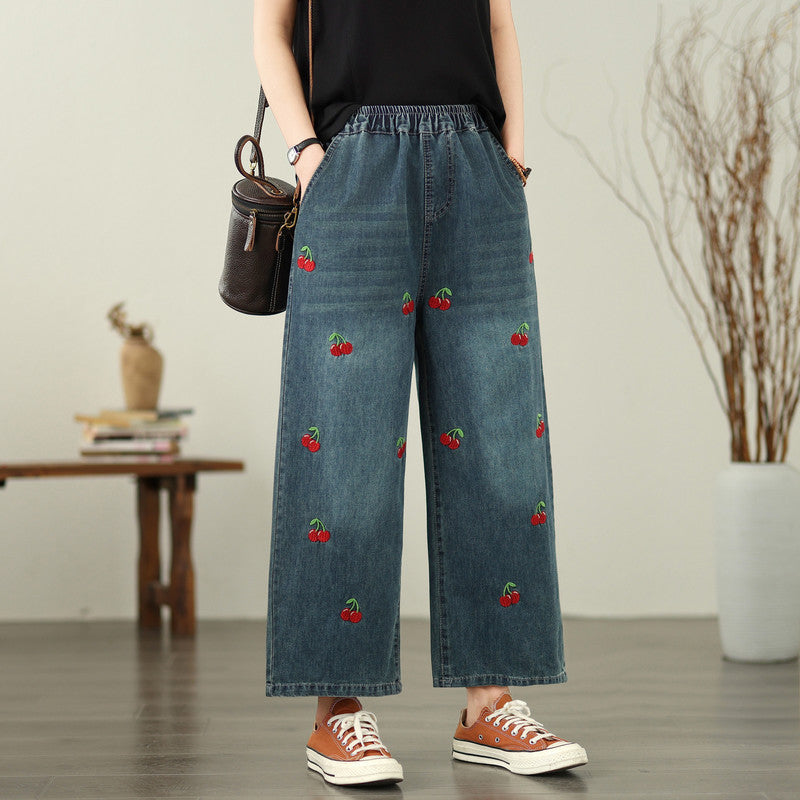 Embroidered Butterfly Loose Denim Jeans Women&