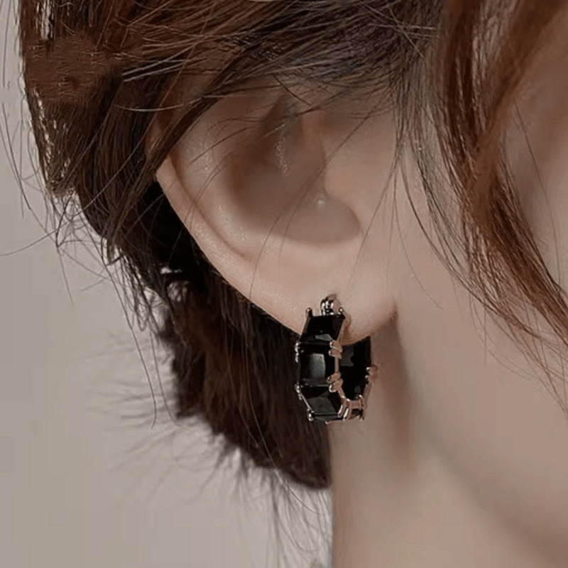 Fashionable All-match Black Crystal Zirconium Ear Ring