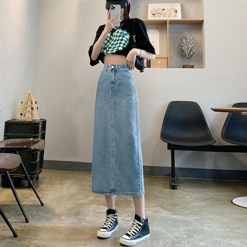 Female Casual Mid Length High Waist Slimming A-line Skirt