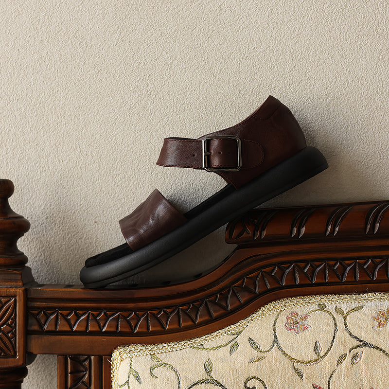Two Strap Buckle Flat Shoes