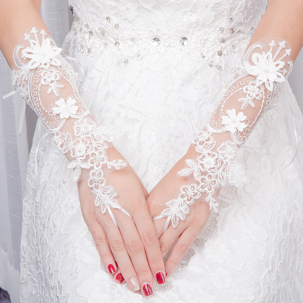Wedding Bride Fingerless Gloves Short Lace