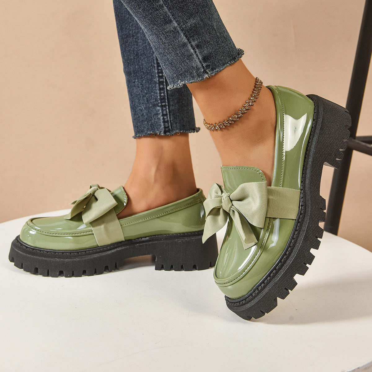 Bow-tie Loafer Shoes For Women Vintage Style
