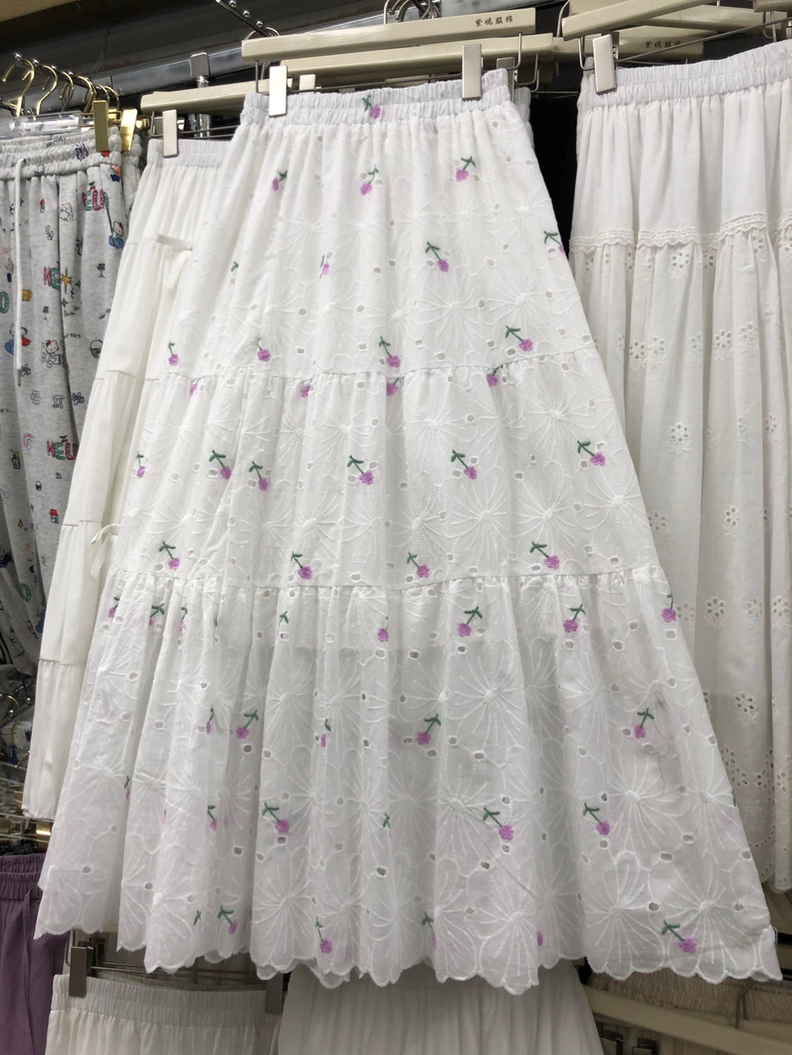 Sweet Mori-Style Embroidered Hollow-Out Lace Skirt