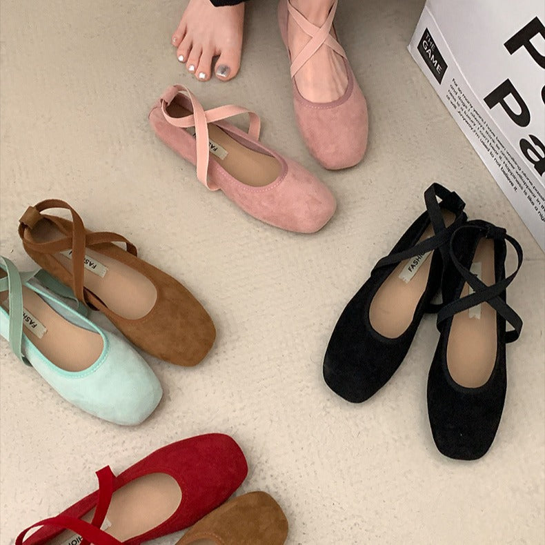 Womens Solid Color Versatile Low-cut Flat Shoes