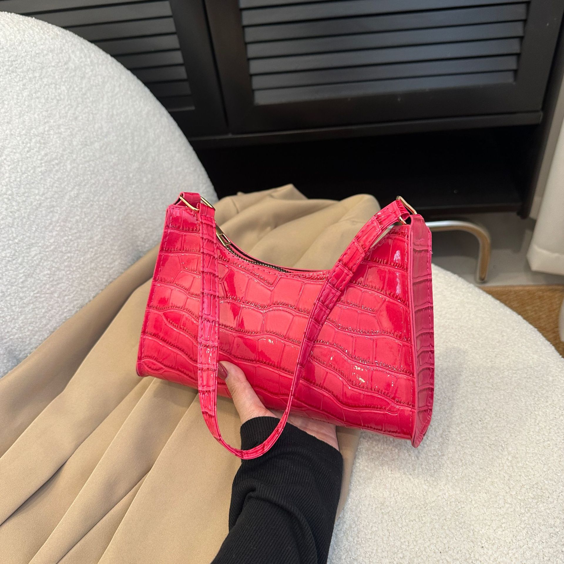 Embossed Underarm Stone Pattern Candy Color Shoulder Bag