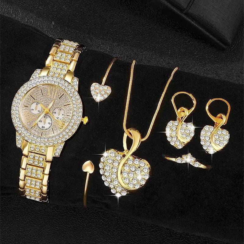 Full Diamond Bracelet Watch Suit Women&