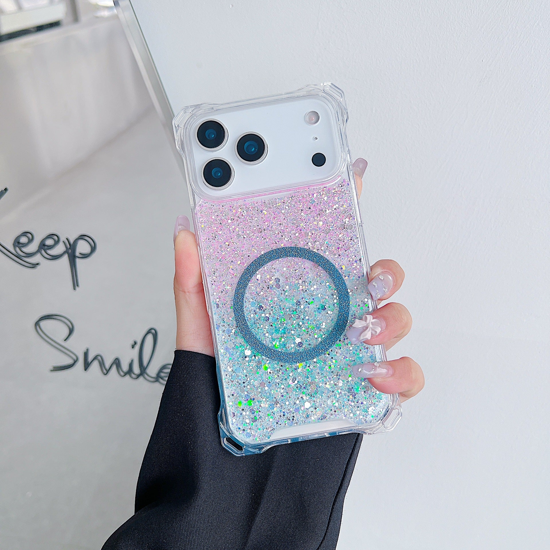 Applicable To IPhone16pro Glitter Magnetic Drop-resistant Phone Case
