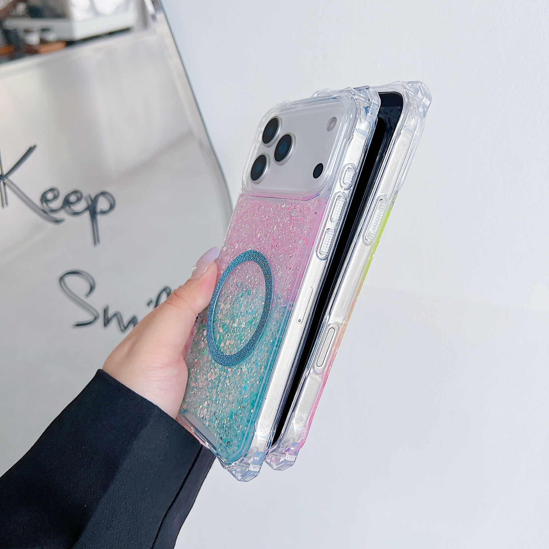Applicable To IPhone16pro Glitter Magnetic Drop-resistant Phone Case