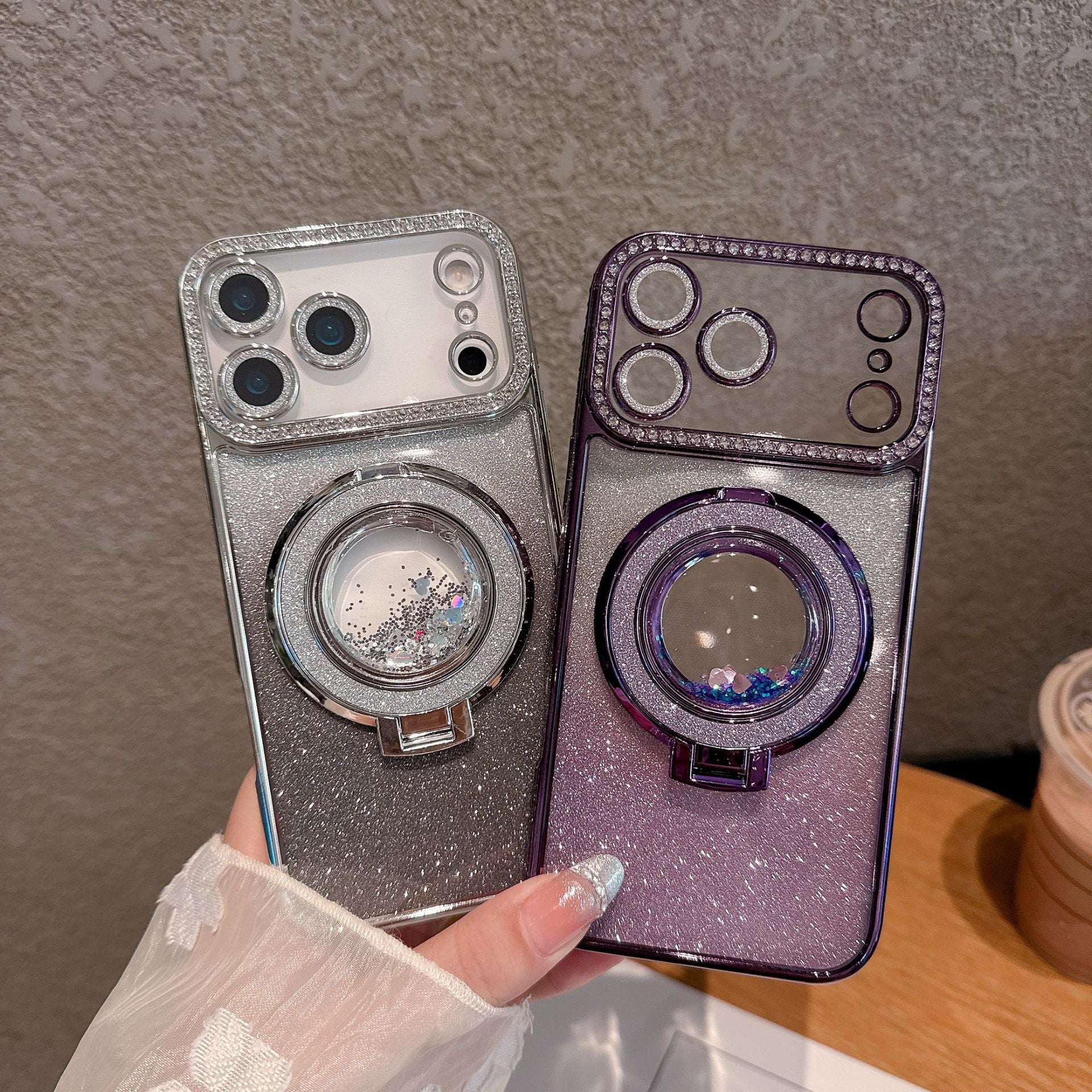 Phone Case Edge Diamond Magnetic Quicksand Bracket Drop-resistant Protective Cover