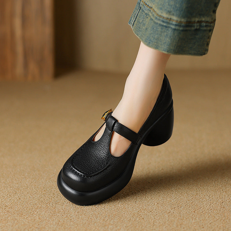 British Style Platform Leather Shoes Women&