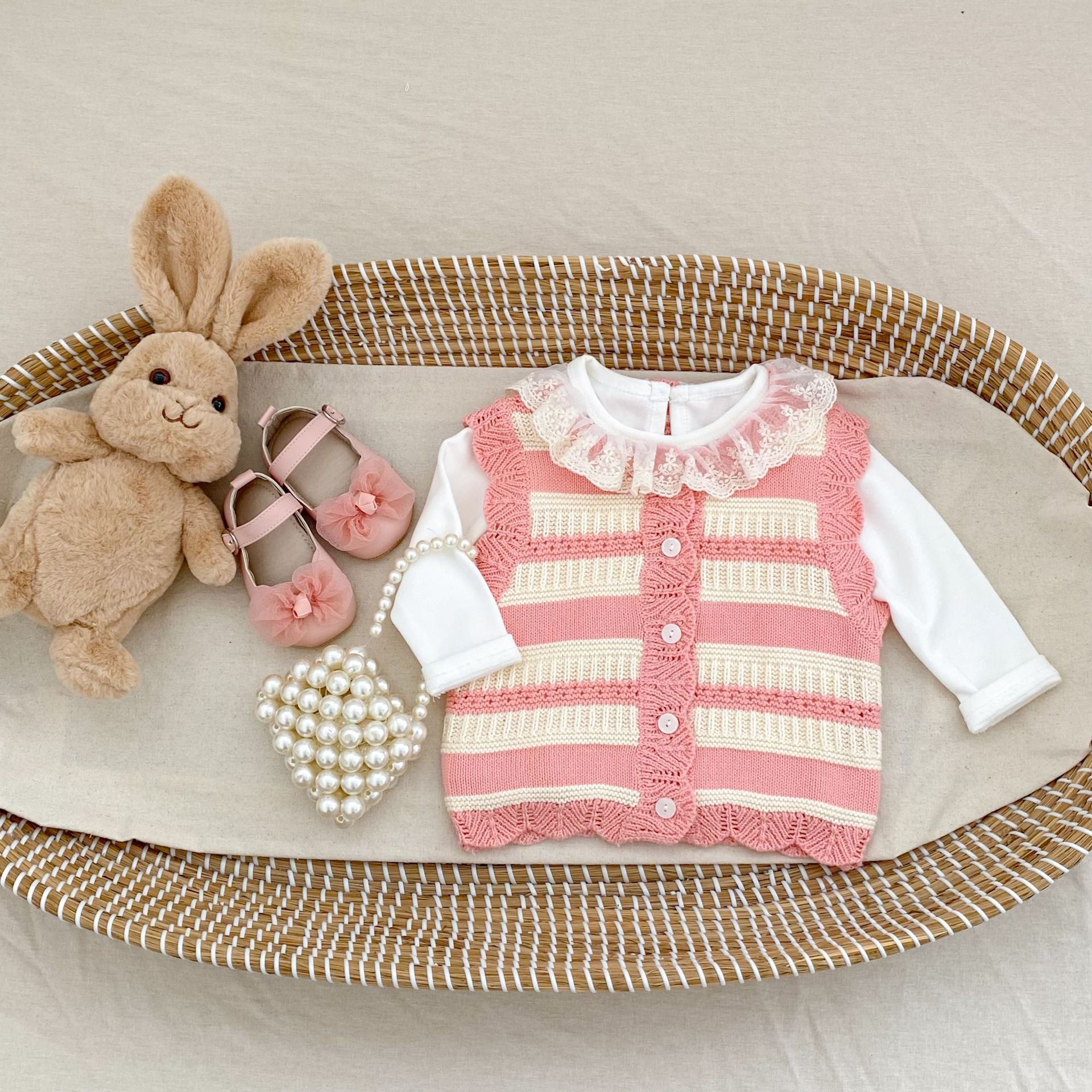 Baby Cotton Yarn Striped Knitted Cardigan Vest