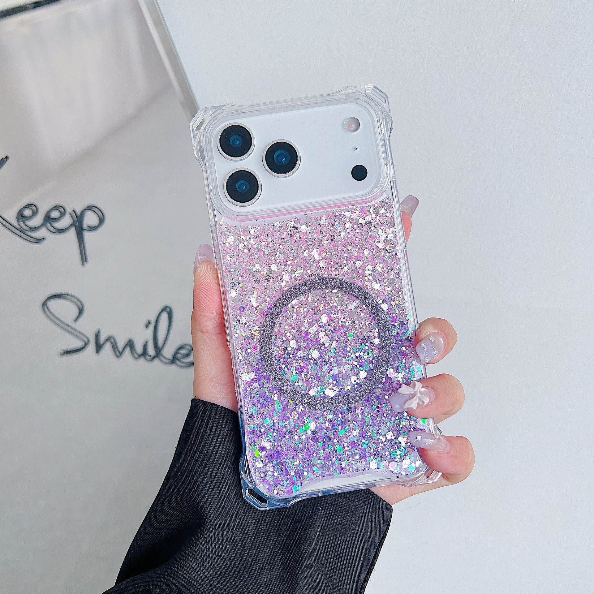Applicable To IPhone16pro Glitter Magnetic Drop-resistant Phone Case