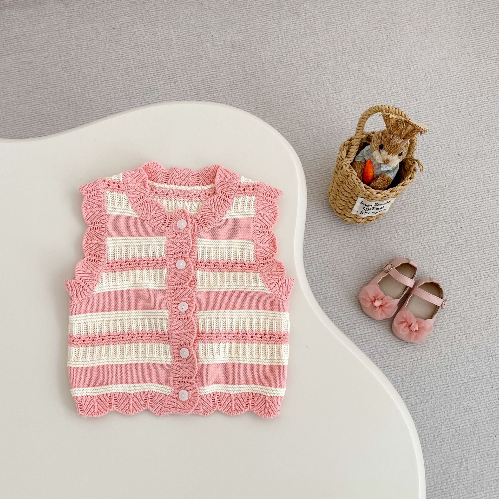 Baby Cotton Yarn Striped Knitted Cardigan Vest