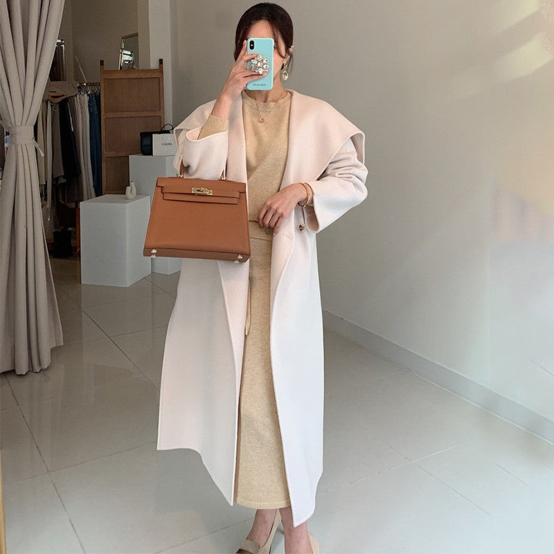 Large Lapel, One Button Lace Up Waist, Thin Coat