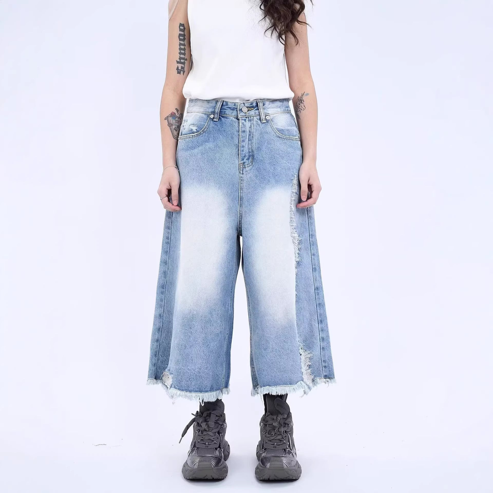 Hong Kong-style Loose-fitting Versatile Cropped Jeans