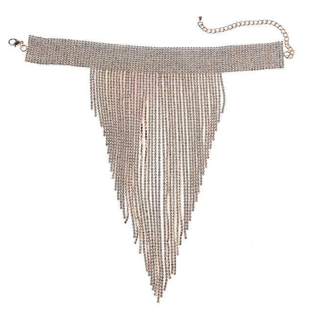 Full Rhinestone Clavicle Necklace Rhinestone Long Tassel Necklace