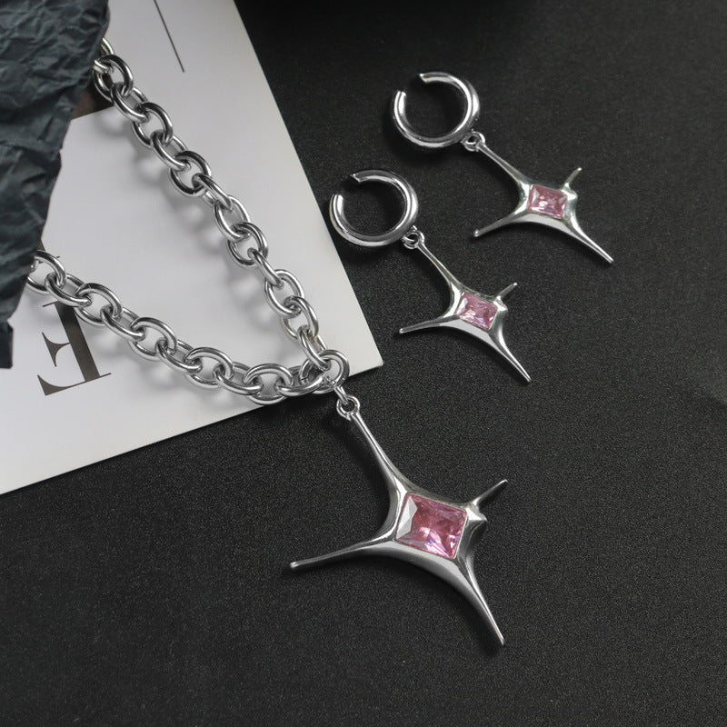 New Irregular Star Necklace Ring Earrings Niche Design Jewelry Set