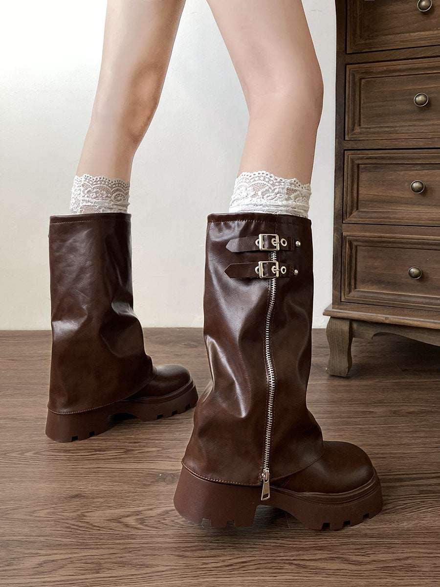 Knee High Brown Thick Soled Boots