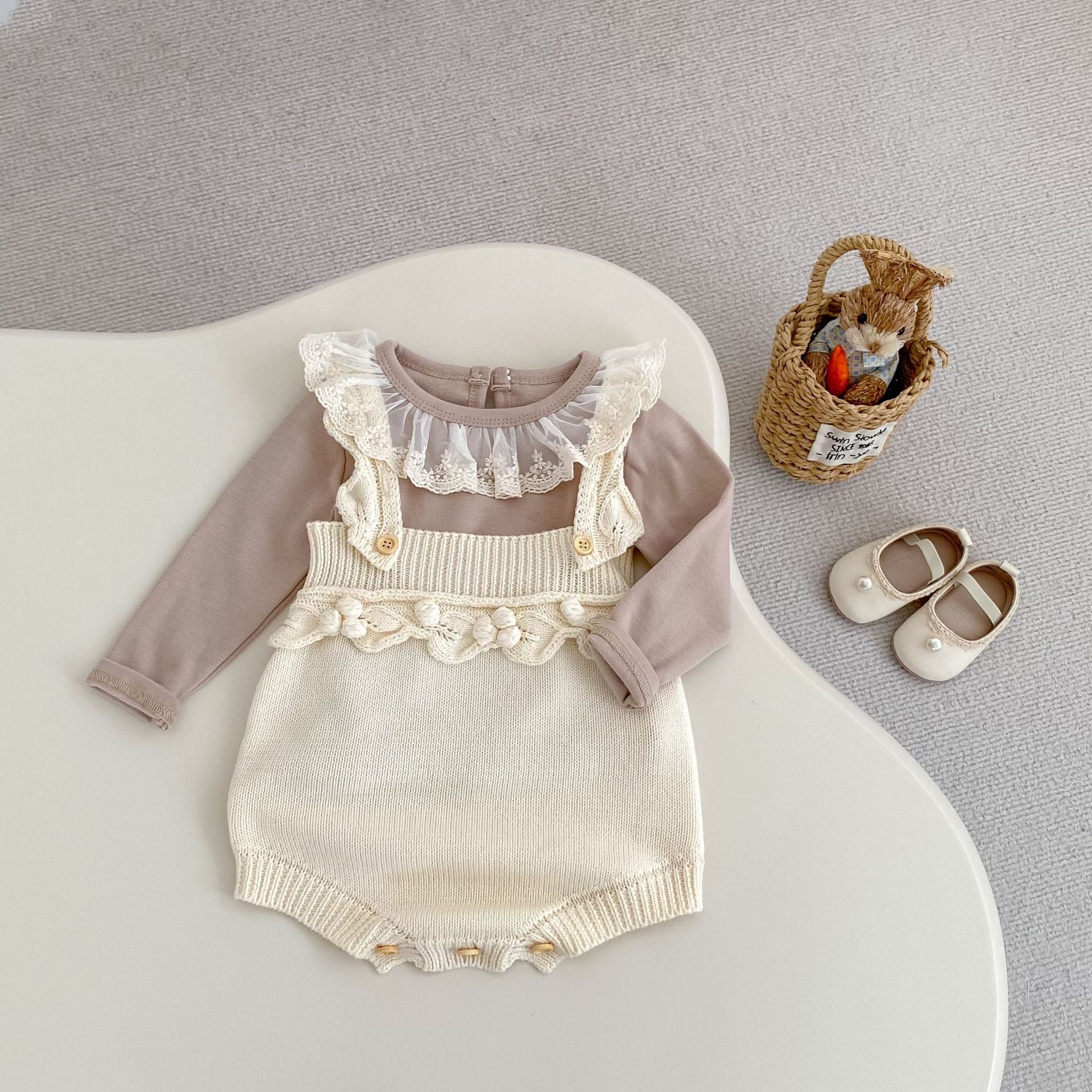 Infant Hand Crocheting Ball Strap Onesie