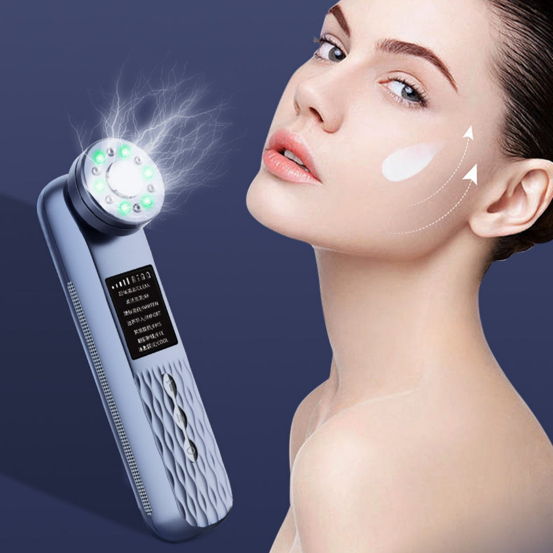 Ice Compress RF Inductive Therapeutical Instrument Color Light EMS Micro Current Facial Massage