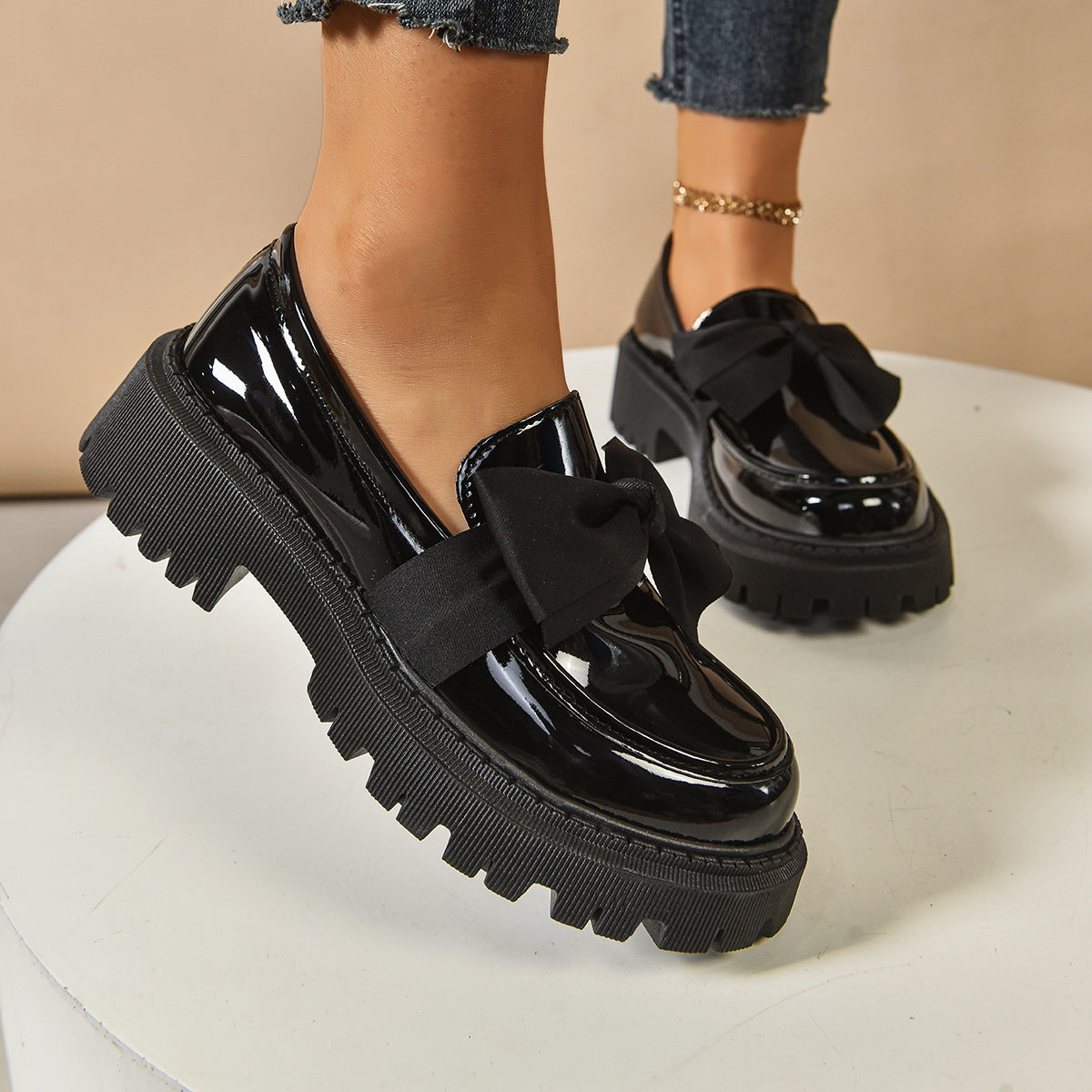 Bow-tie Loafer Shoes For Women Vintage Style