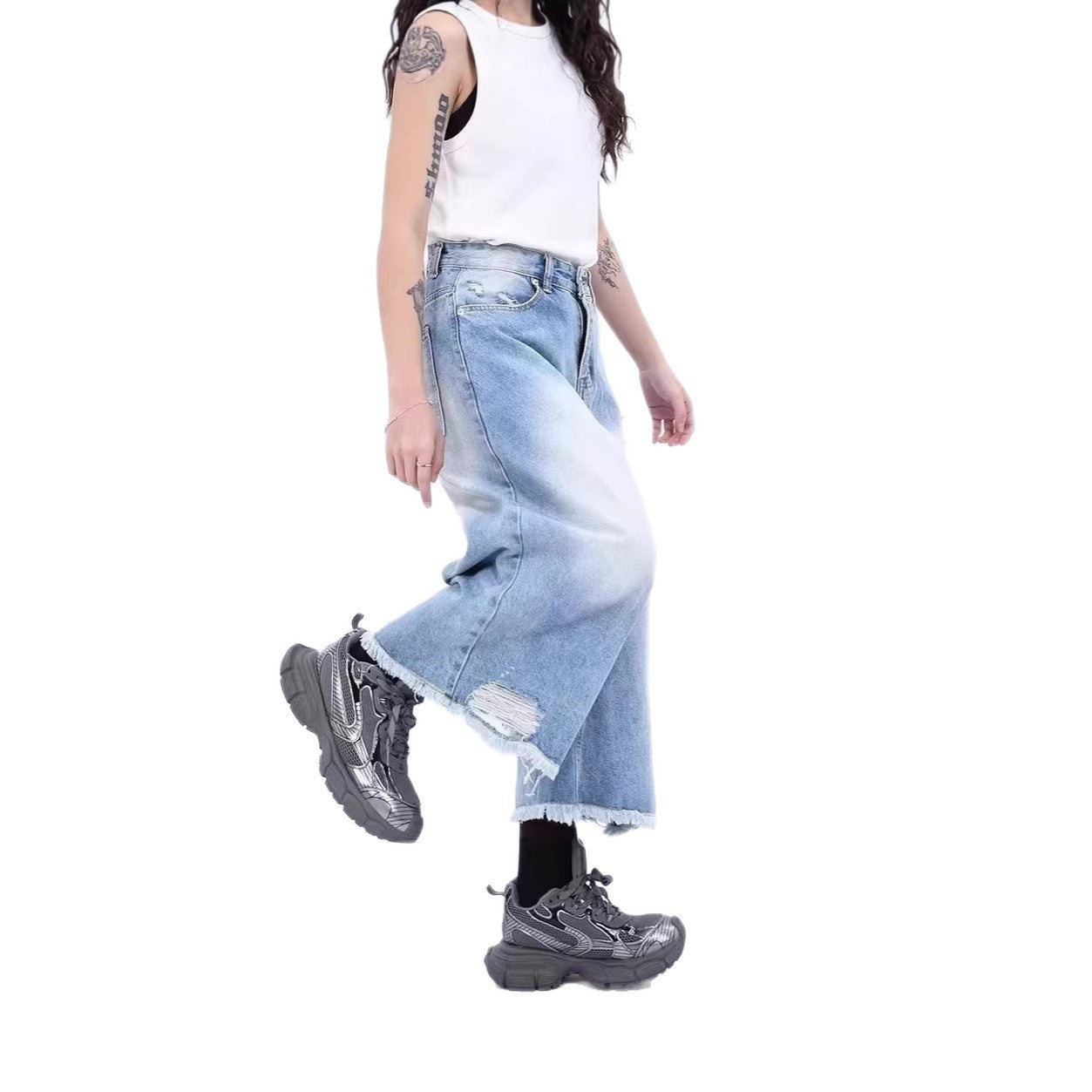 Hong Kong-style Loose-fitting Versatile Cropped Jeans