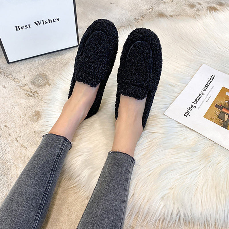 Winter Plush Flats Shoes Ins Fashion Slip On Loafers Women&