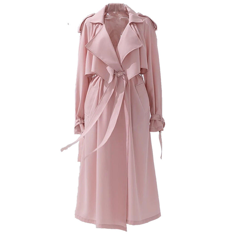 Long Waist-cinching Sheer Flowing Trench Coat